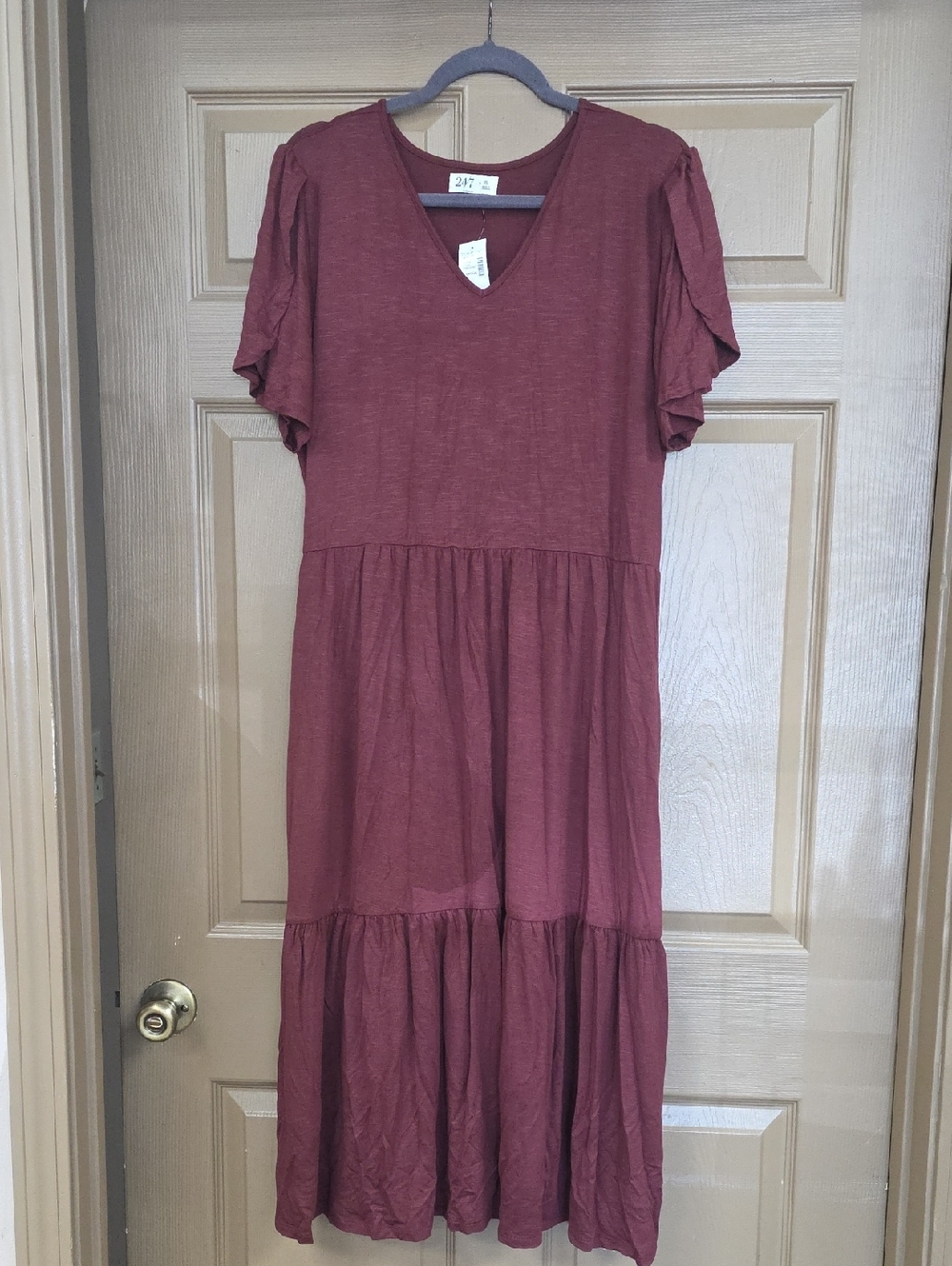 Maurices Mauve Midi Dress with Tiered Skirt And Pockets